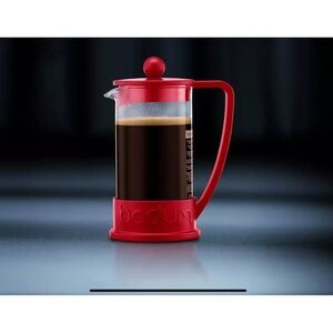 Bodum 34oz Brazil French Press Coffee Maker, High-Heat Borosilicate Glass, Red